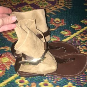 Brown and tan ankle sandals